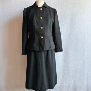 1960s 1970s Saks 5th Ave Black Wool Skirt Suit